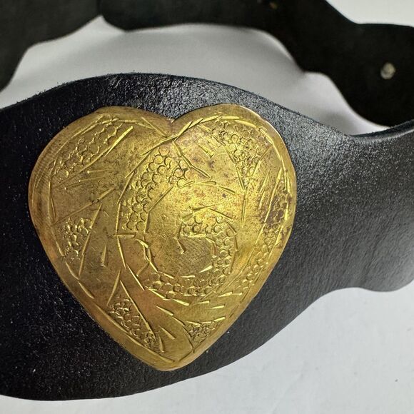Anthropologie Z&L Europe Black Leather Gold Heart Concho Western Belt Hook Boho main image 10